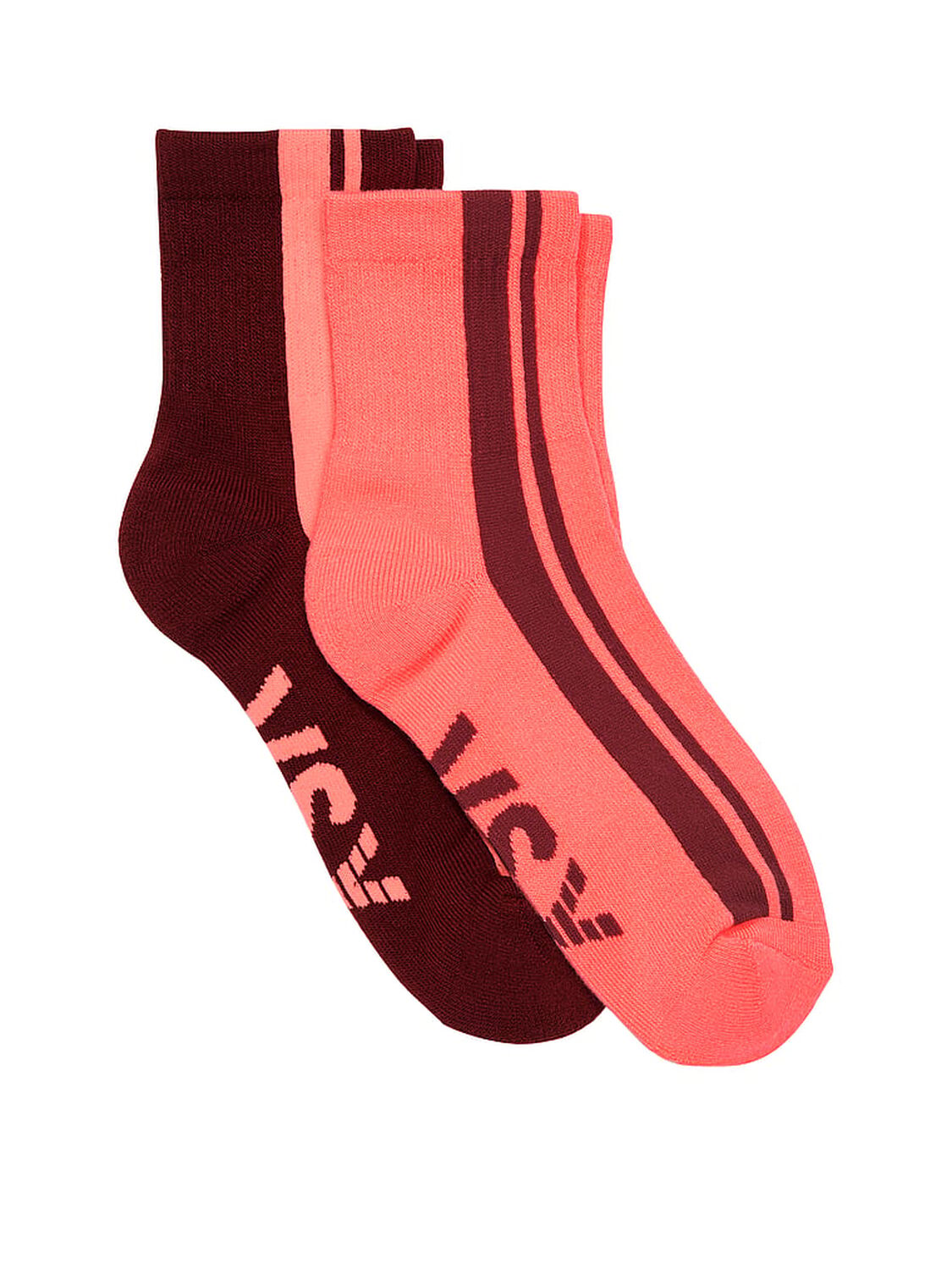 vs Victoria's Secret 2-Pack Quarter Socks Russet And Coral 1 of 2 