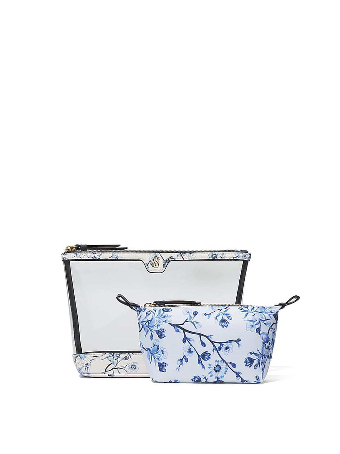 vs Victoria's Secret 2-Piece Makeup Bag Blue Floral 2 of 2 