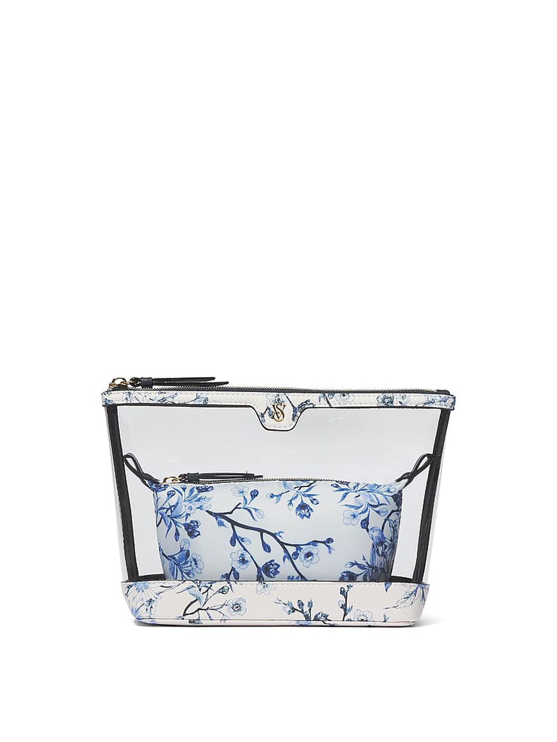 vs Victoria's Secret 2-Piece Makeup Bag Blue Floral 1 of 2 