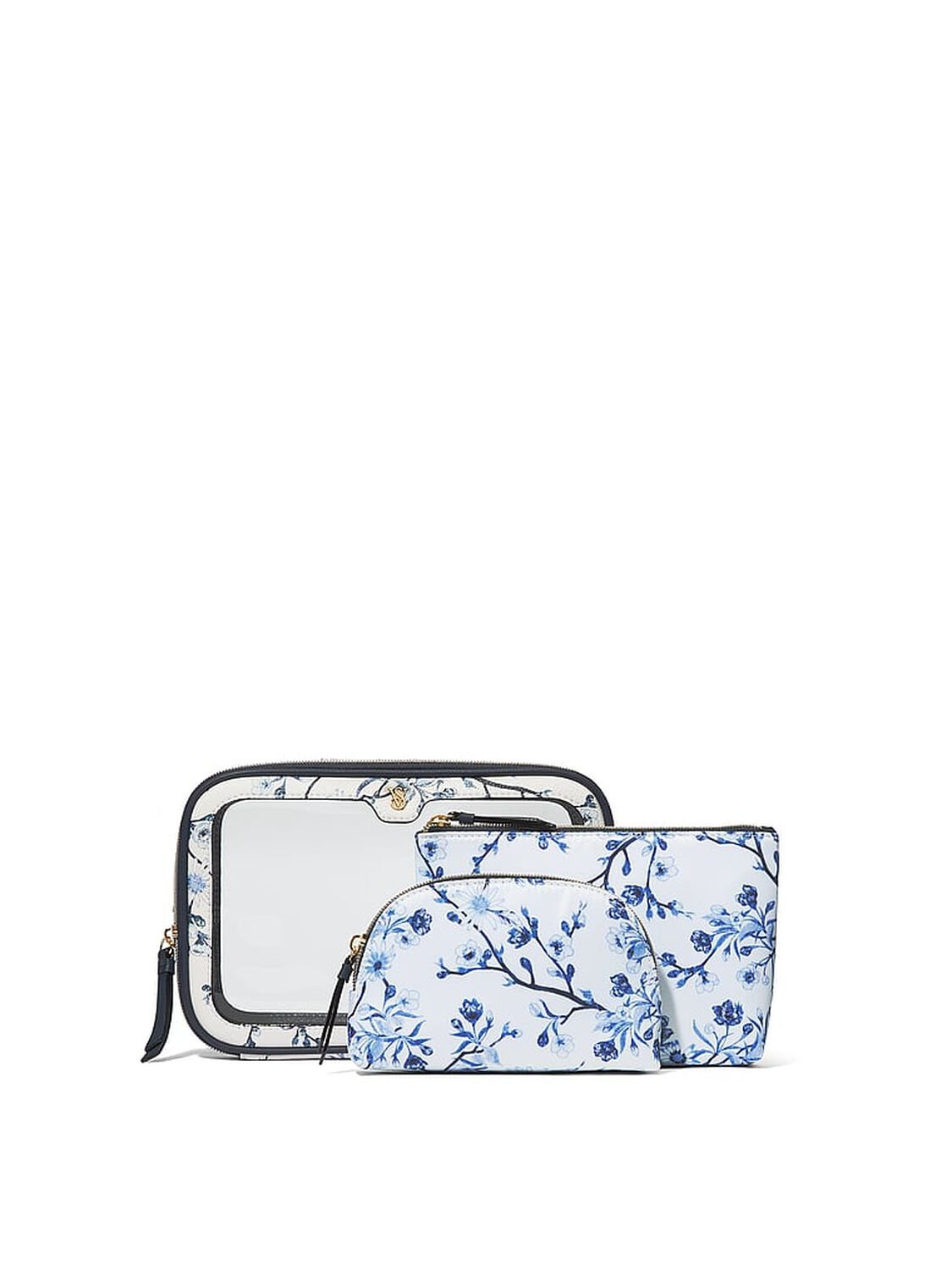 vs Victoria's Secret 3-Piece Makeup Bag Blue Floral 2 of 2 