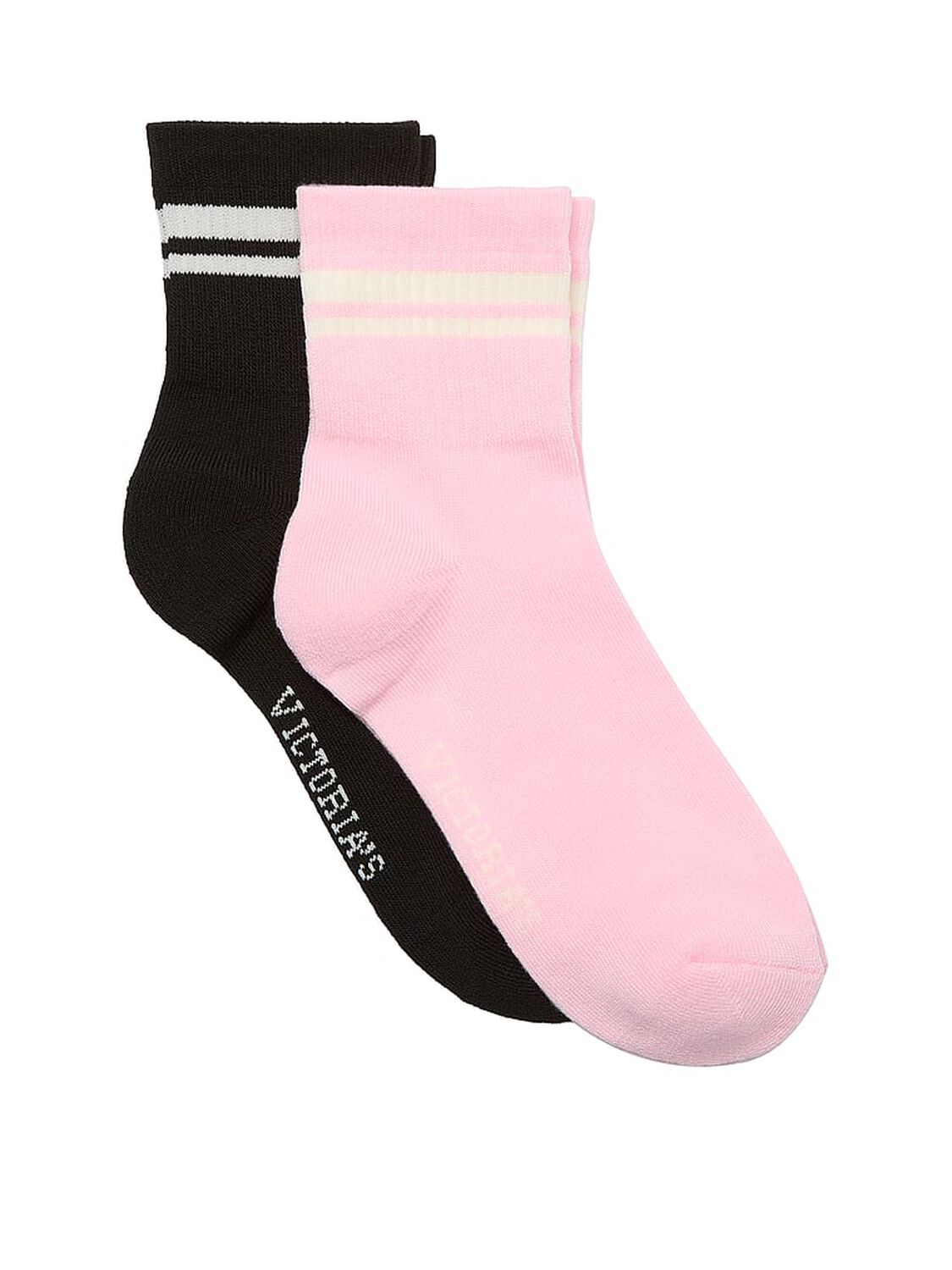 vs Victoria's Secret 2-Pack Quarter Socks Black And Petal Pink 1 of 1 
