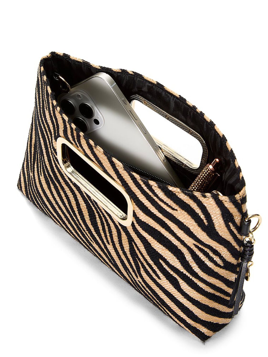 beauty Victoria's Secret Straw Clutch Crossbody Bag Black Zebra Straw 3 of 4 