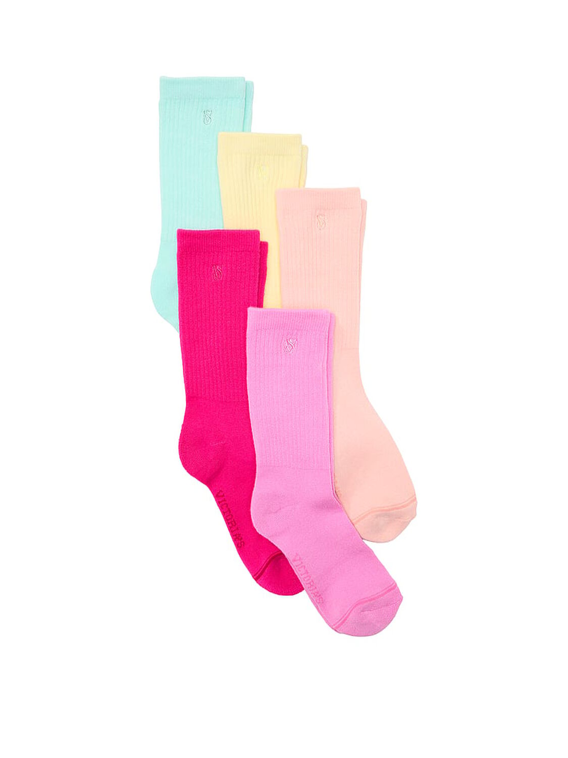 beauty Victoria's Secret 5-Pack Crew Socks Boxed Gift Set Pink Gin, Pink Sugar, Pop Pink, Sunny Honey, Waterfall 2 of 2 