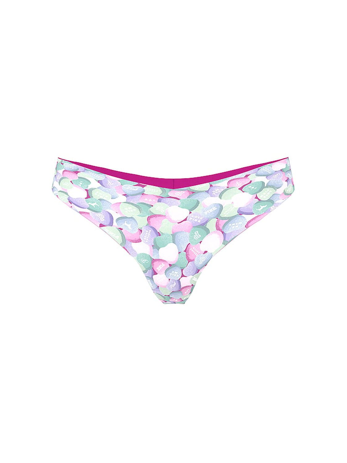 pink Pink No-Show Thong Panty Green Photo Real Candy Heart 3 of 3 