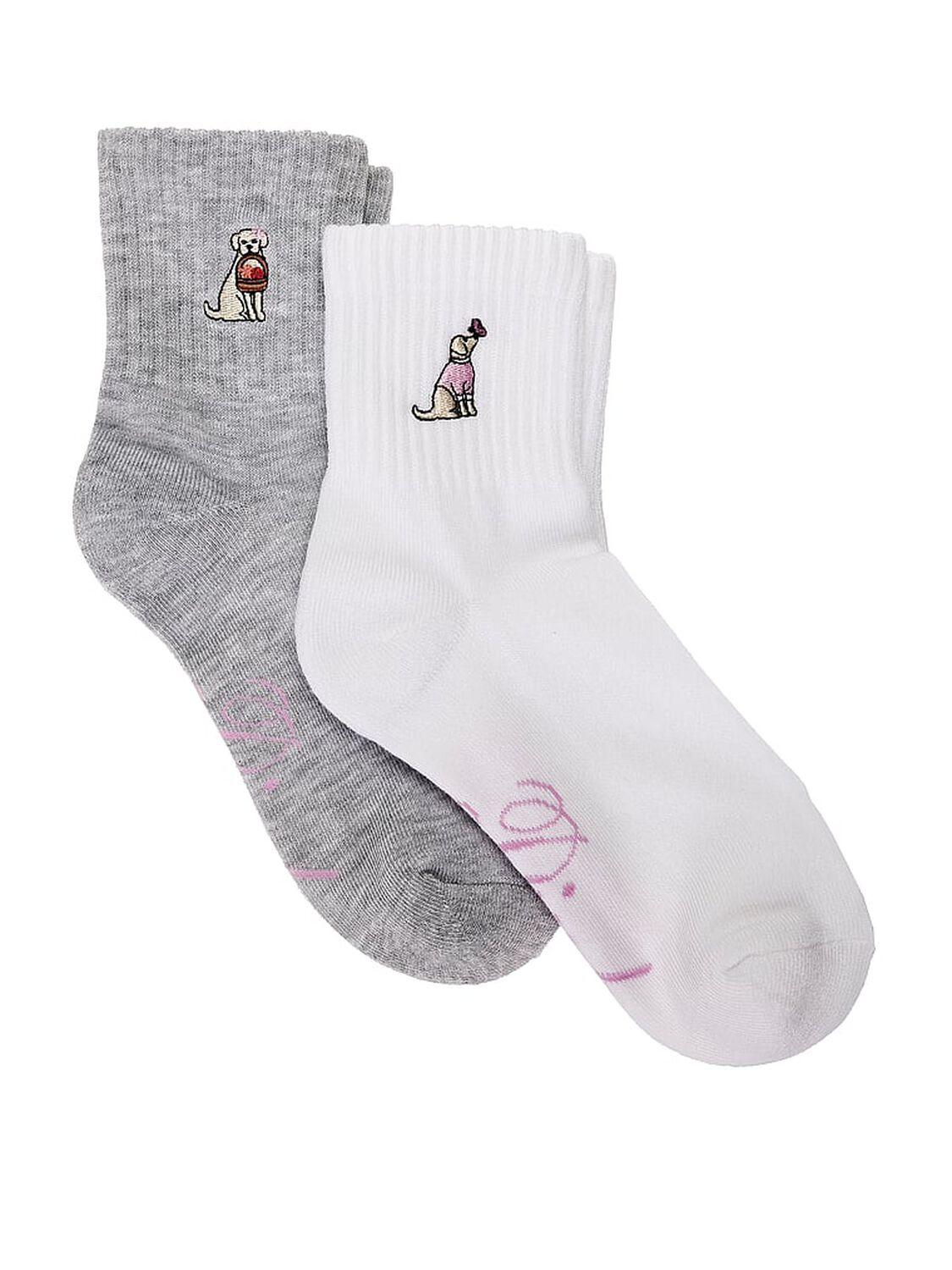 vs Pink 2-Pack Quarter Socks White/Medium Heather Grey 1 of 2 