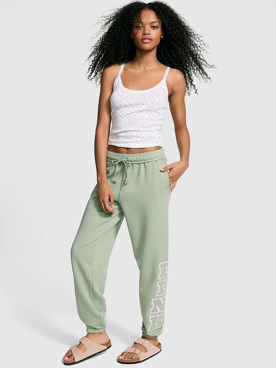 vs Pink Ivy Fleece Campus Sweatpants Green Garden 1 of 4 