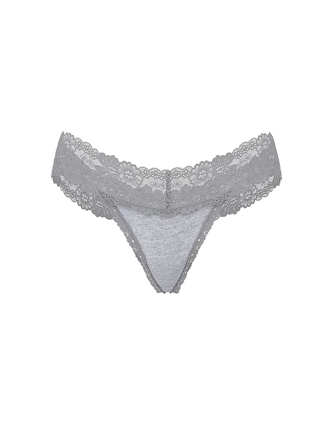 vs Pink Wink Lace-Trim Thong Panty Medium Heather Grey 1 of 2 