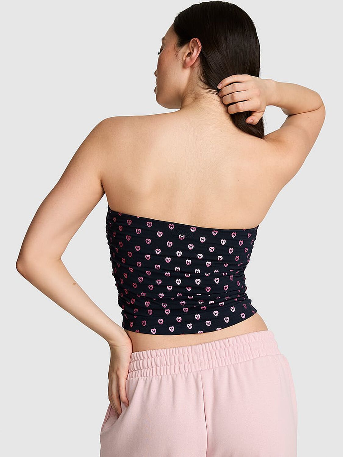 vs Pink All-Day Cotton&trade; Side-Ruched Tube Top Noir Navy Foil 2 of 3 