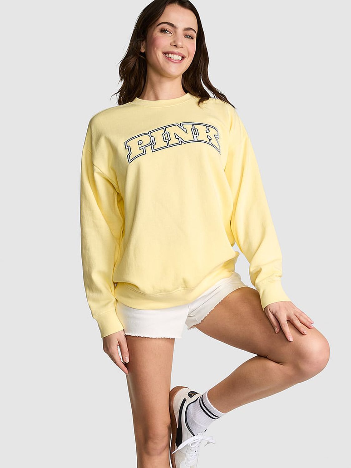 vs Pink Ivy Fleece Oversized Crew Sweatshirt Mellow Yellow 1 of 3 