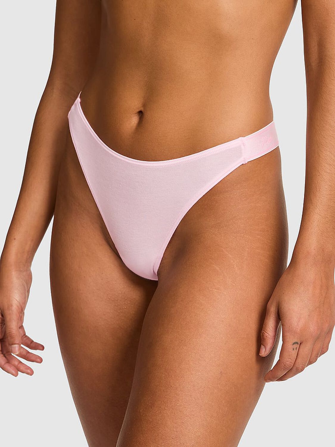 vs Pink Logo Cotton Shine High-Leg Thong Panty Pink Tulip 1 of 3 