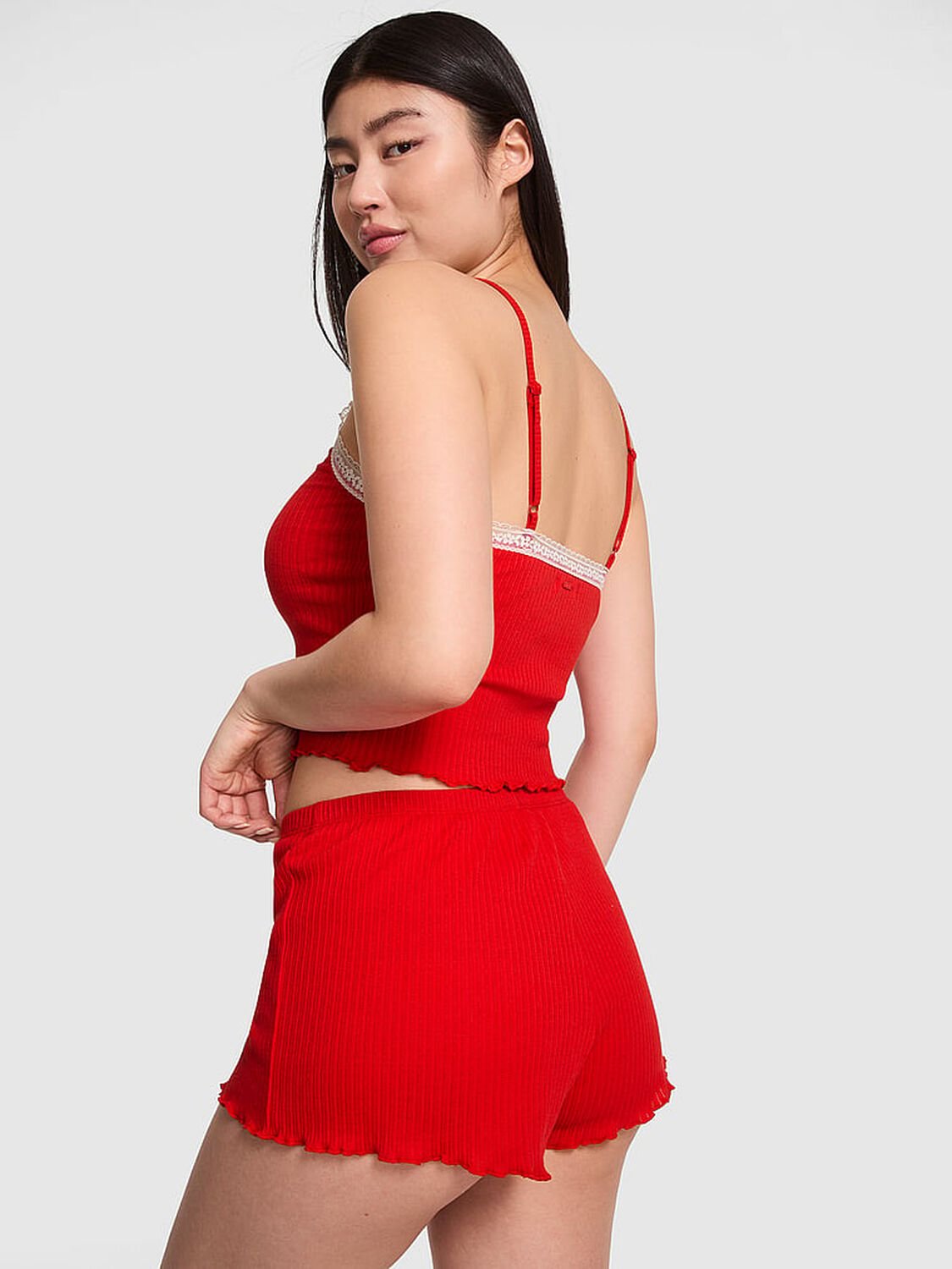 vs Pink Drop Needle Pointelle Shorts Bright Vermillion Side Tie 2 of 4 