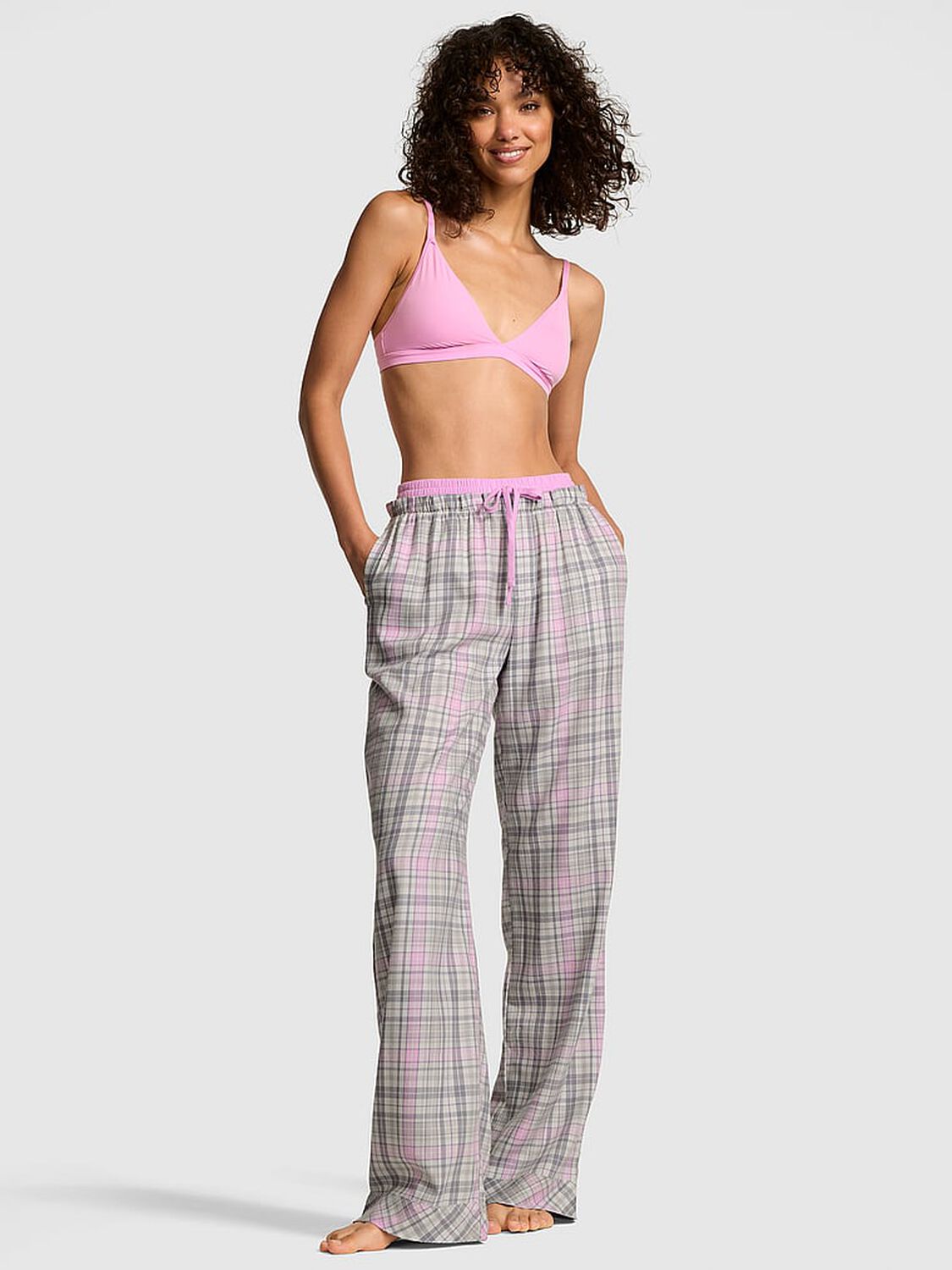 vs Pink Boyfriend Flannel Sleep Pants Silver Screen Plaid 1 of 3 