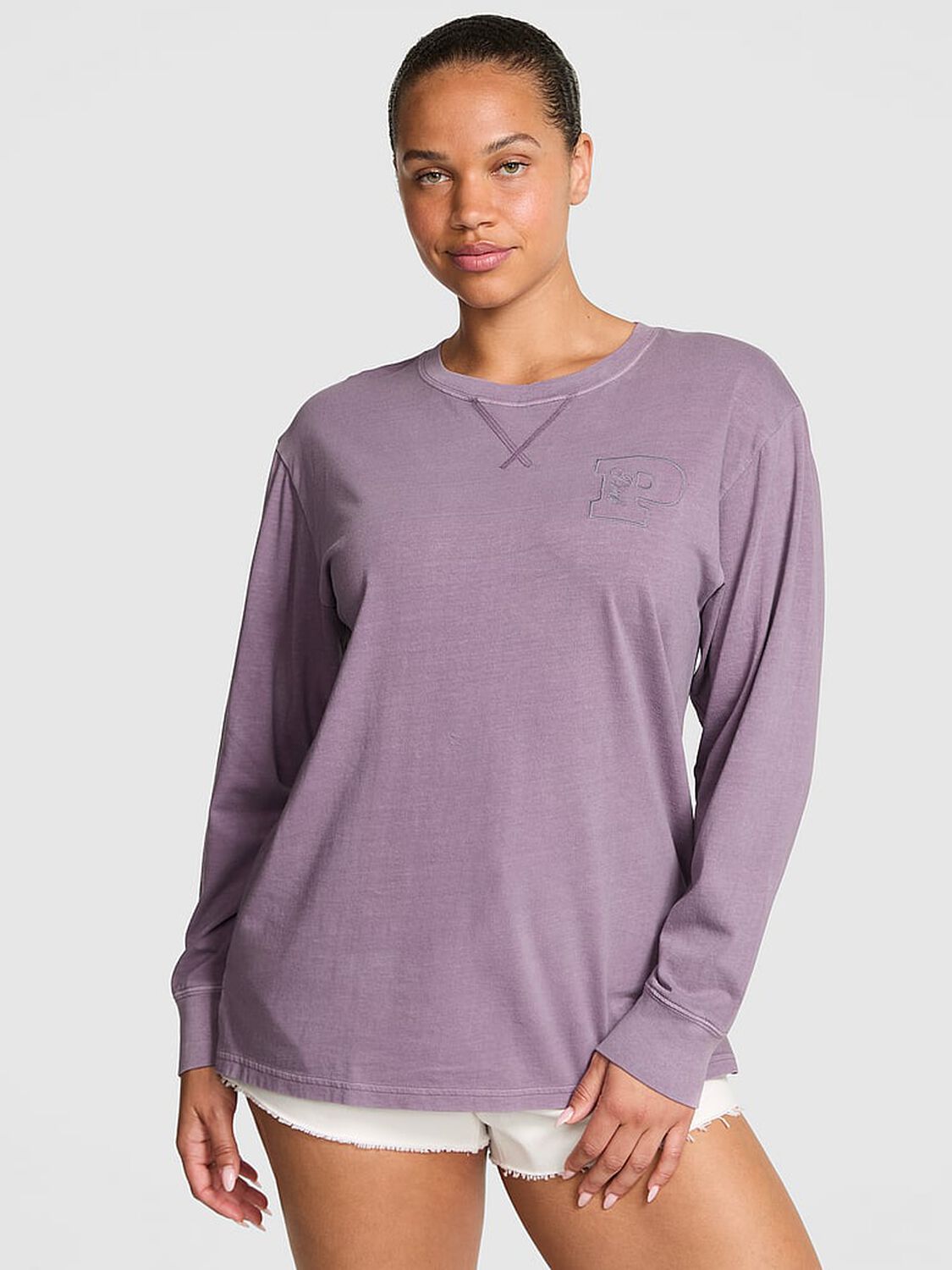 vs Pink Campus Cotton Long-Sleeve Tee Frozen Plum 1 of 2 