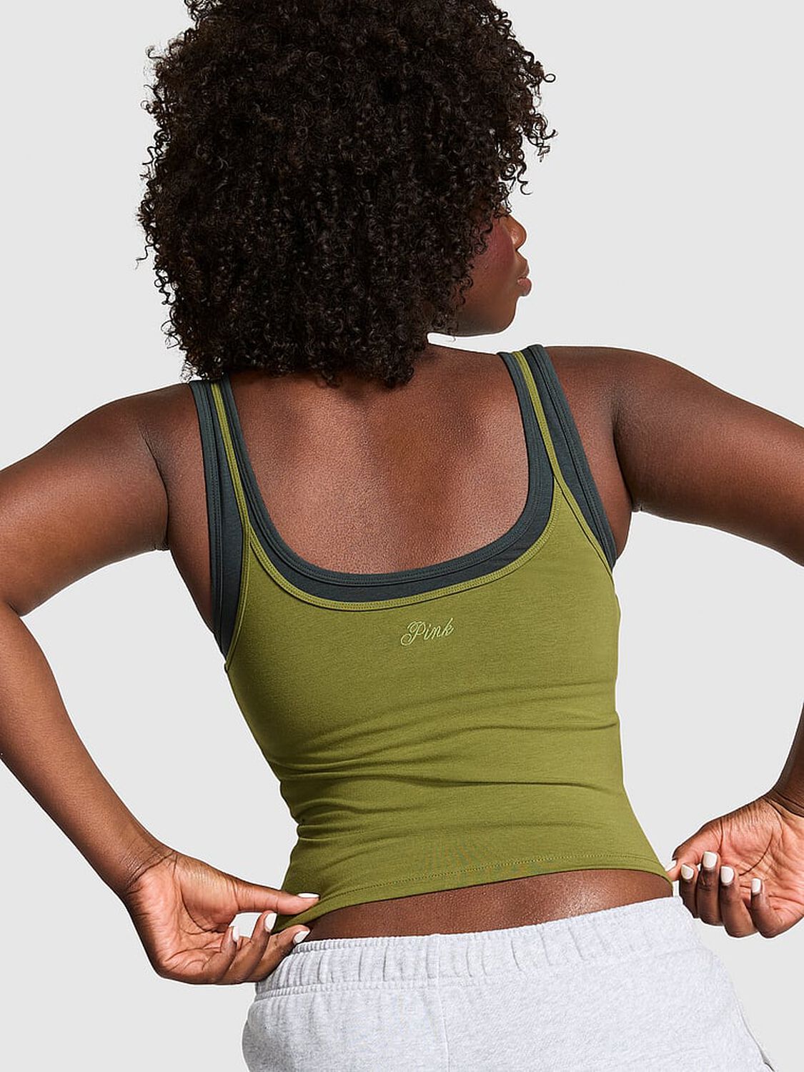vs Pink All-Day Cotton&trade; Double Up Tank Lizard Green With Mineral Layer 2 of 4 
