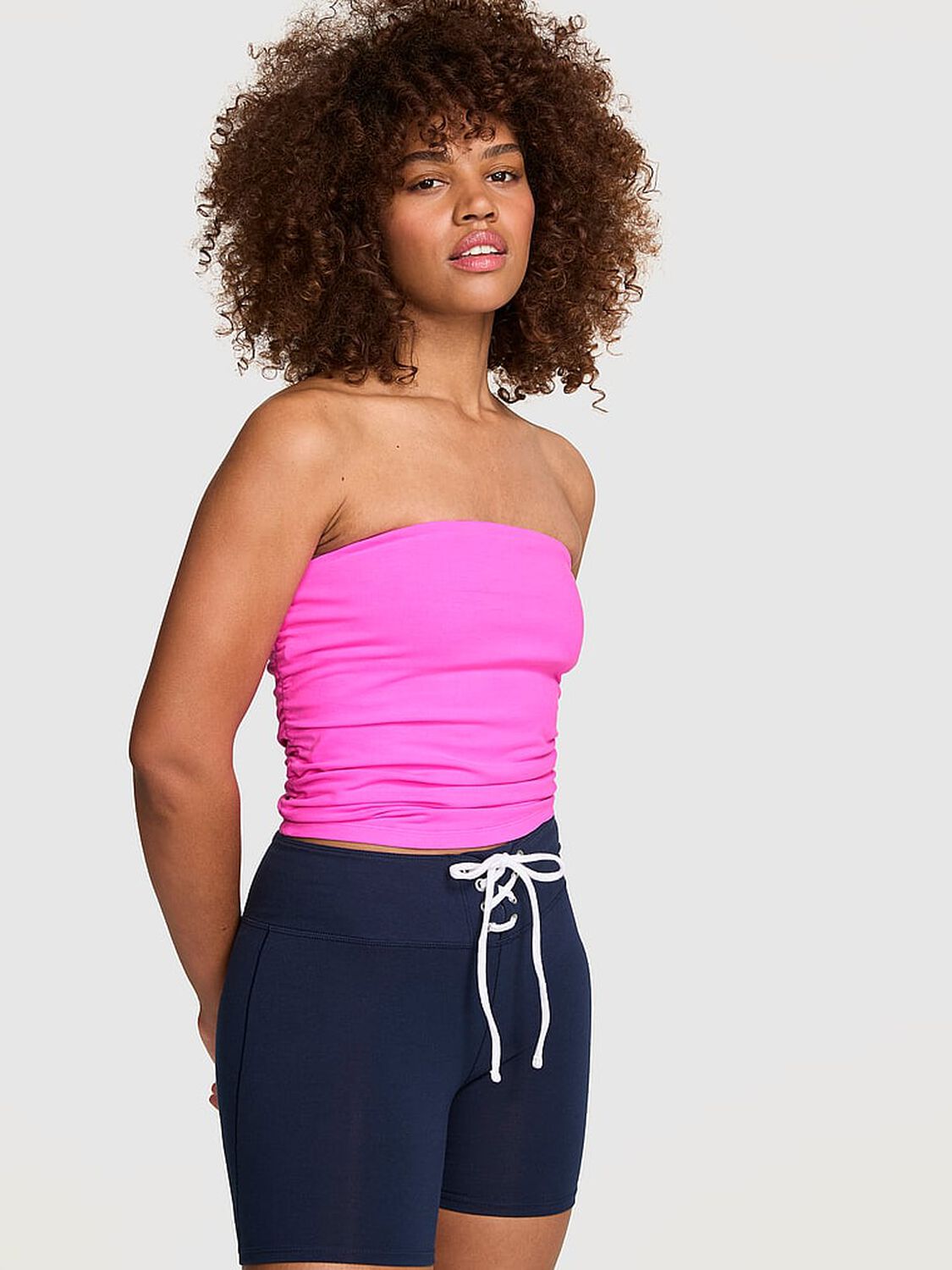 vs Pink All-Day Cotton&trade; Side-Ruched Tube Top Pink Berry Wash 1 of 3 
