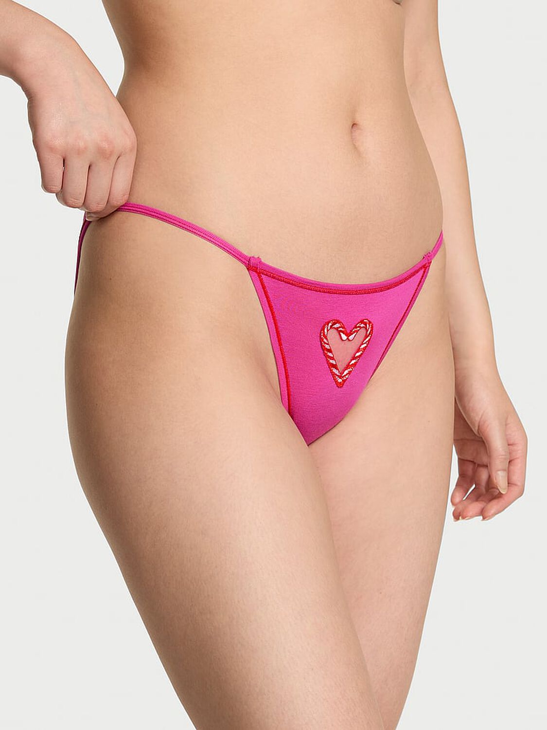vs Pink Cotton String Bikini Panty Pink Fire Candy Cane Mesh Graphic 1 of 3 