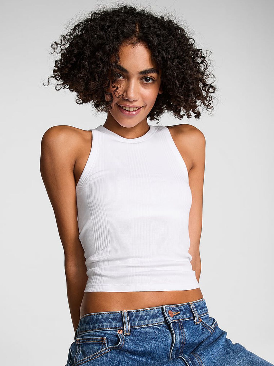 vs Pink Multi Rib Tank Top Vs White 1 of 3 