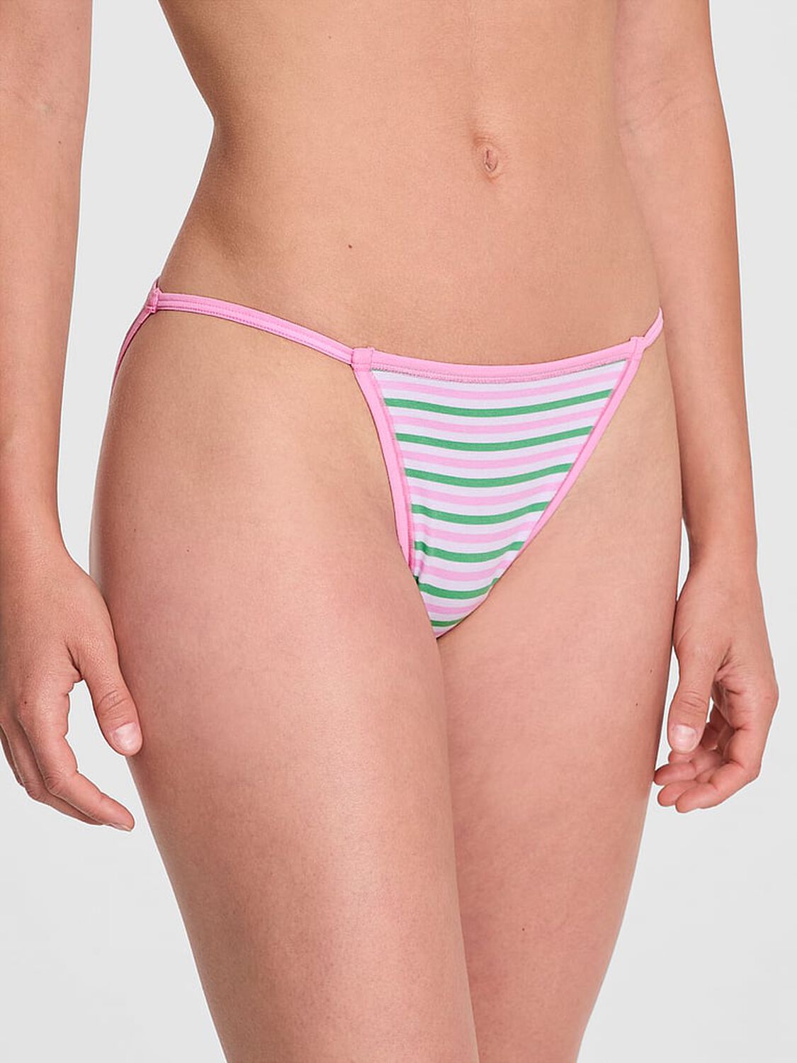 vs Pink Cotton String Bikini Panty White Pink Green Stripe Print 1 of 3 