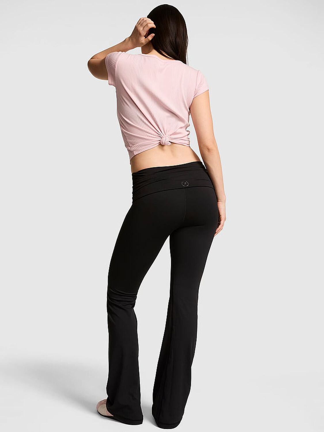 vs Pink PINK Relay&trade; Ruched Foldover Flare Leggings Pure Black 2 of 3 