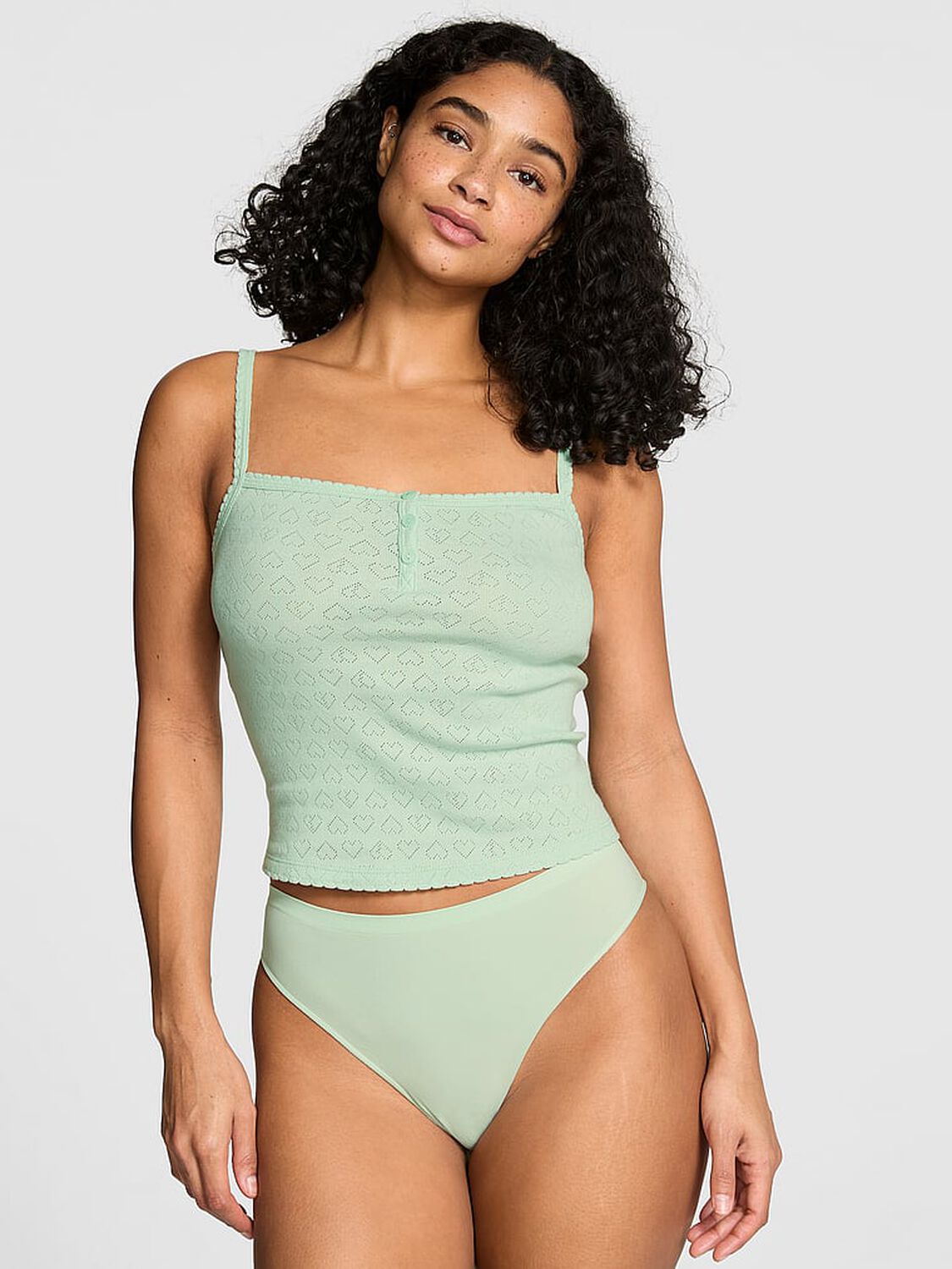 vs Pink Pointelle Henley Cami Mint 1 of 4 