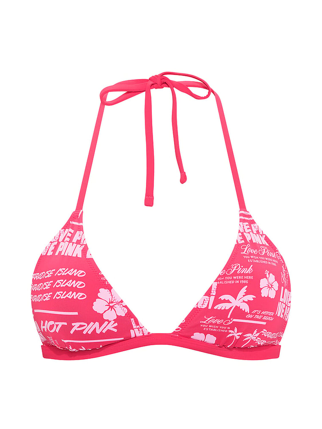 vs Pink Push-Up Triangle String Bikini Top Logo Palm Patchwork 3 of 3 