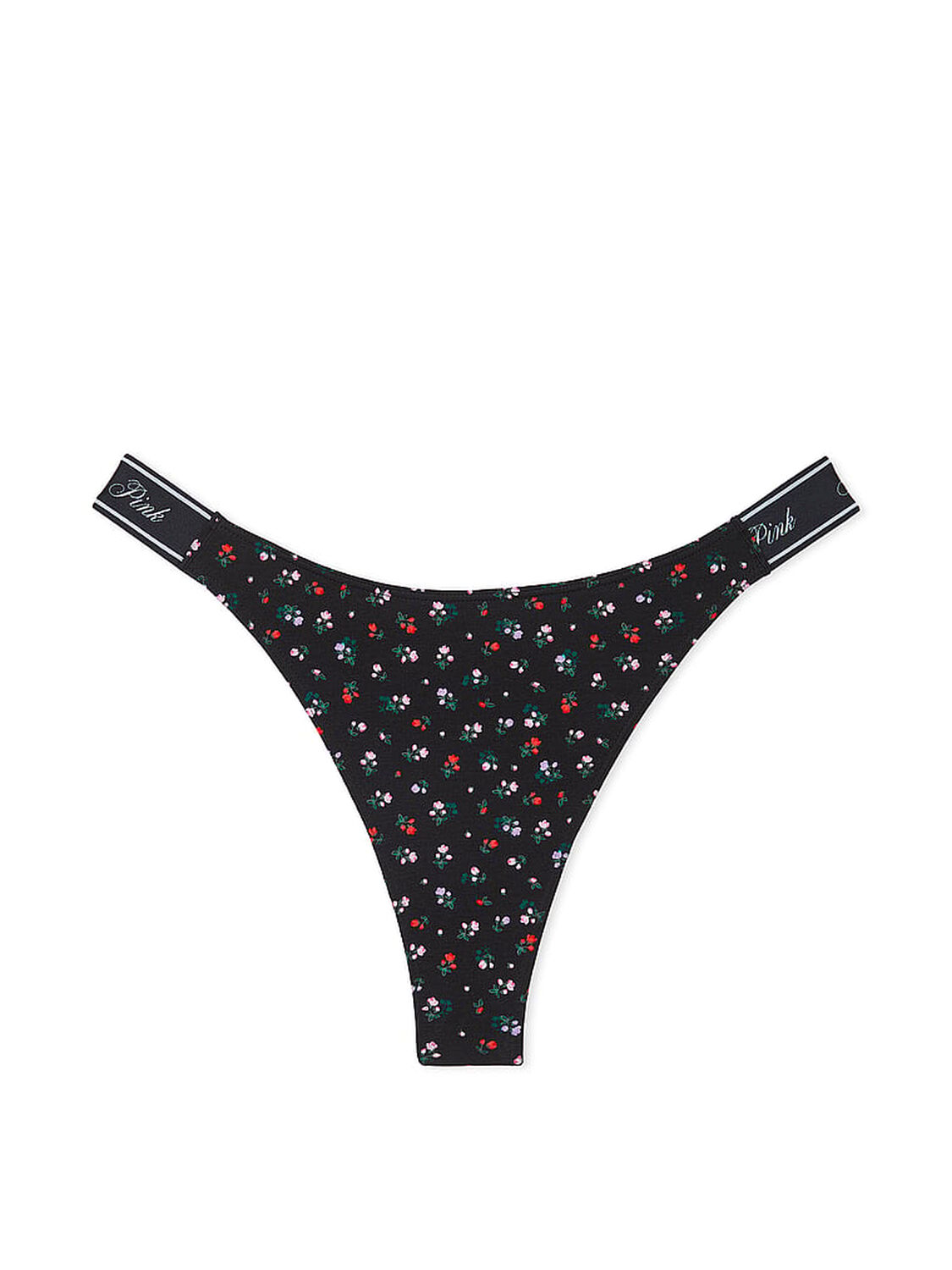 vs Pink Logo Cotton High-Leg Thong Panty Pure Black Floral Print 3 of 3 