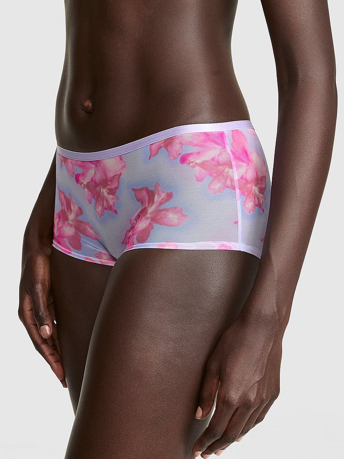 vs Pink Mesh Boyshort Panty Sweet Lavender Hibiscus Floral Print 1 of 3 