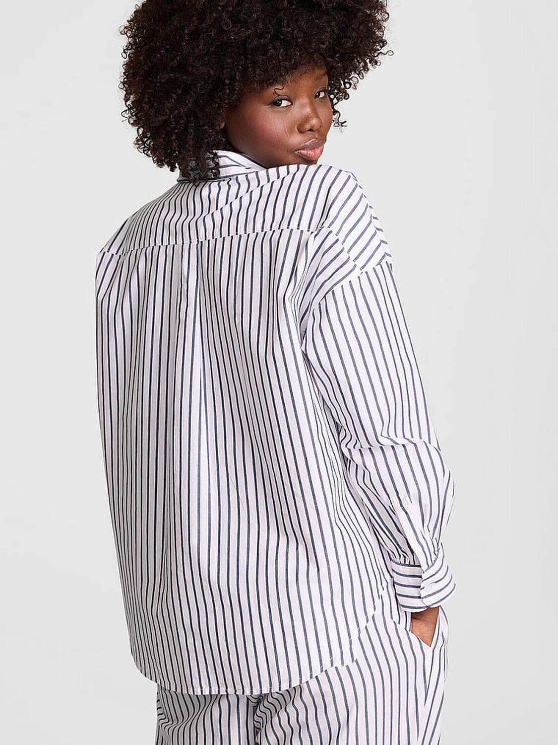 vs Pink Coastal Cutie Button-Down Sleepshirt White & Navy Stripes 2 of 3 