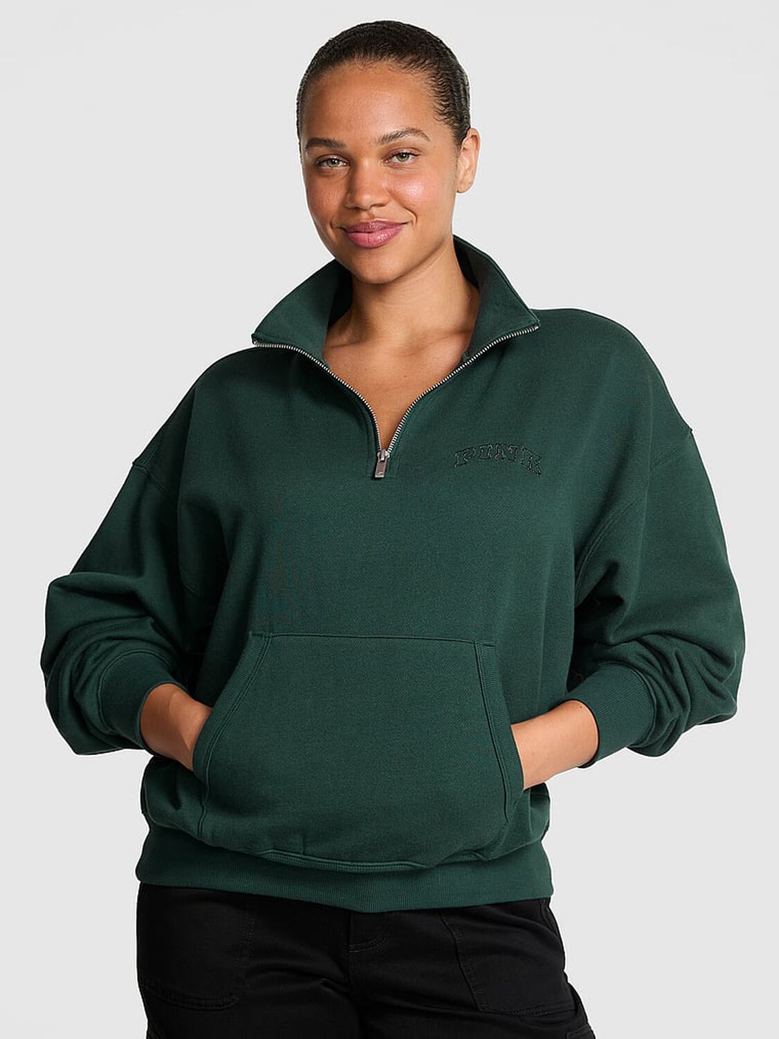 vs Pink Ivy Fleece Quarter-Zip Sweatshirt Deep Forest 1 of 3 
