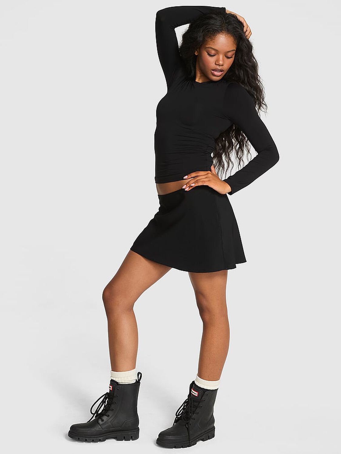 vs Pink Base Stretch Long-Sleeve Tee Pure Black 1 of 3 