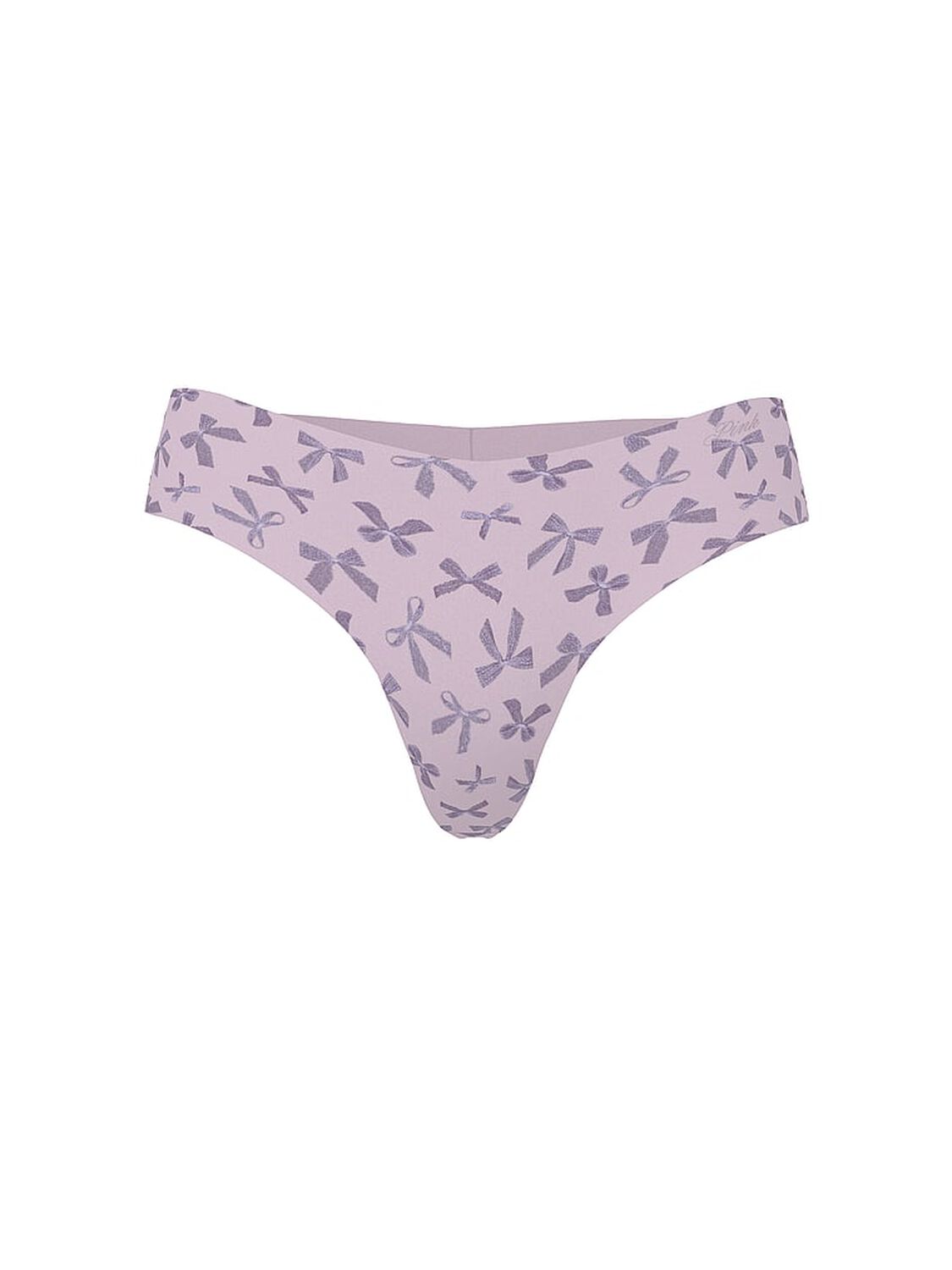 vs Pink No-Show Thong Panty Purple Whisper Lace Bow Print 3 of 3 