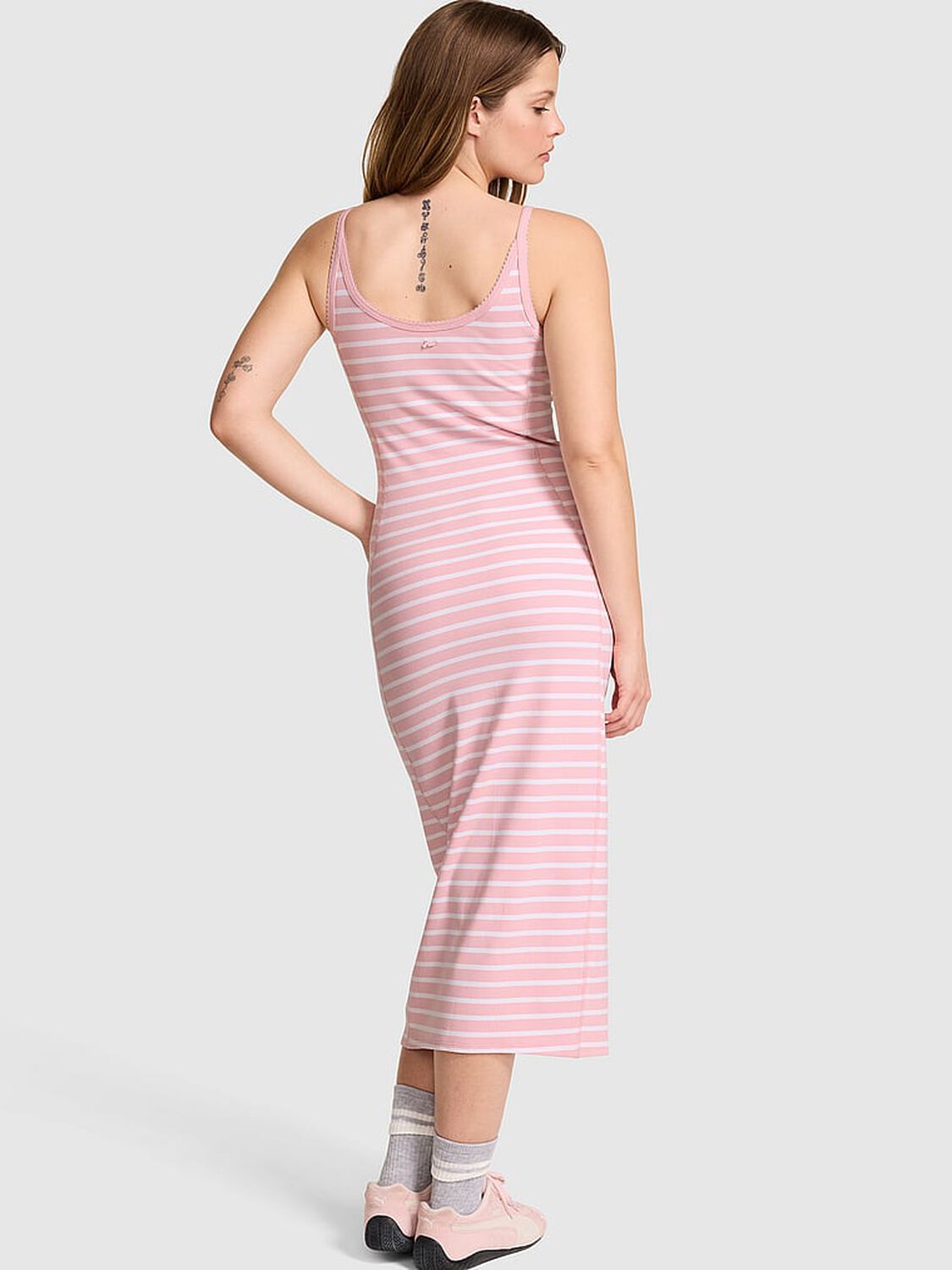 vs Pink All-Day Soft Rib High-Neck Midi Dress Dollhouse & White Stripes 2 of 3 