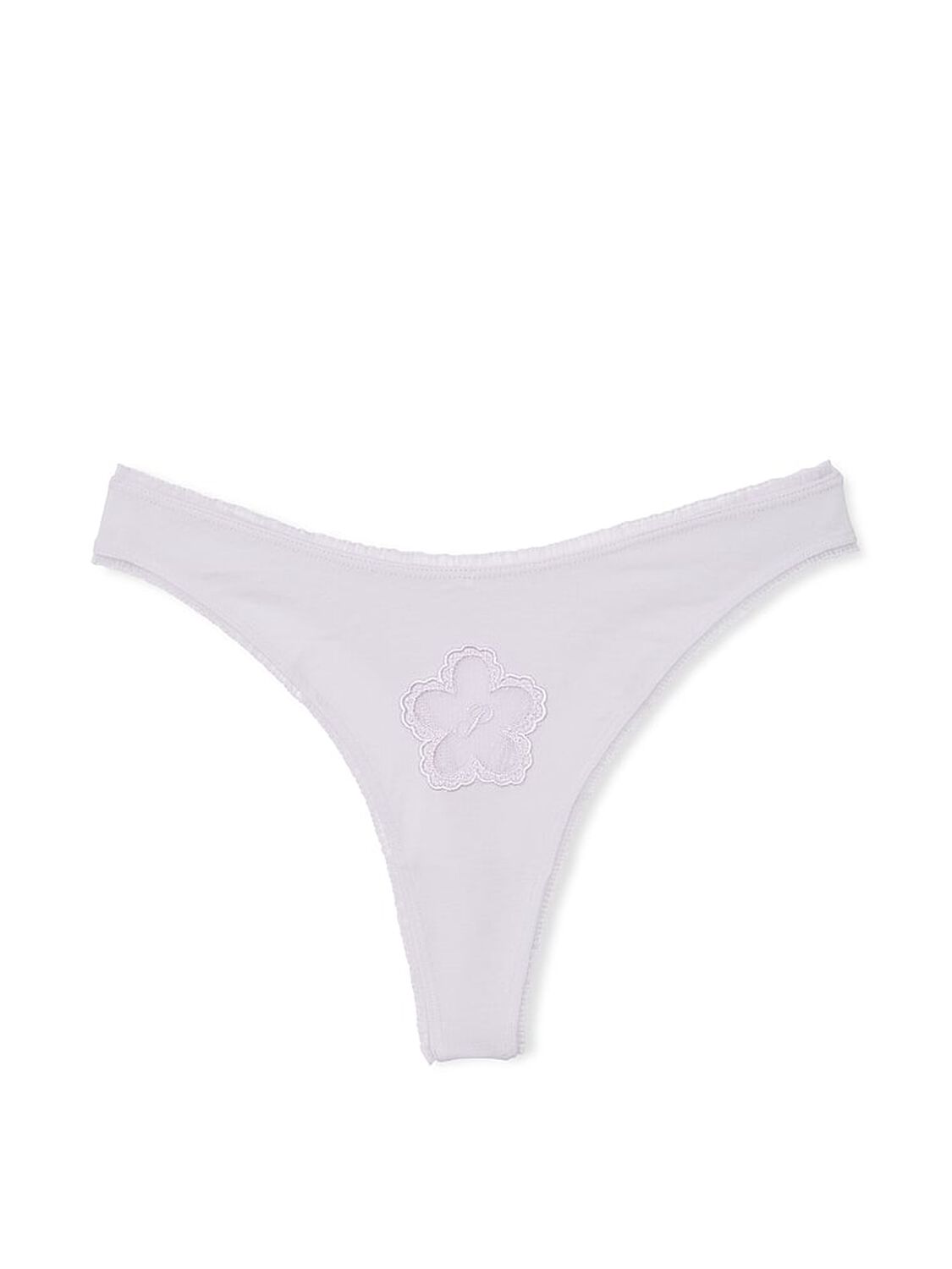 vs Pink Cotton Daisy Patch High-Leg Thong Panty Purple Whisper Mesh Daisy Graphic 3 of 3 