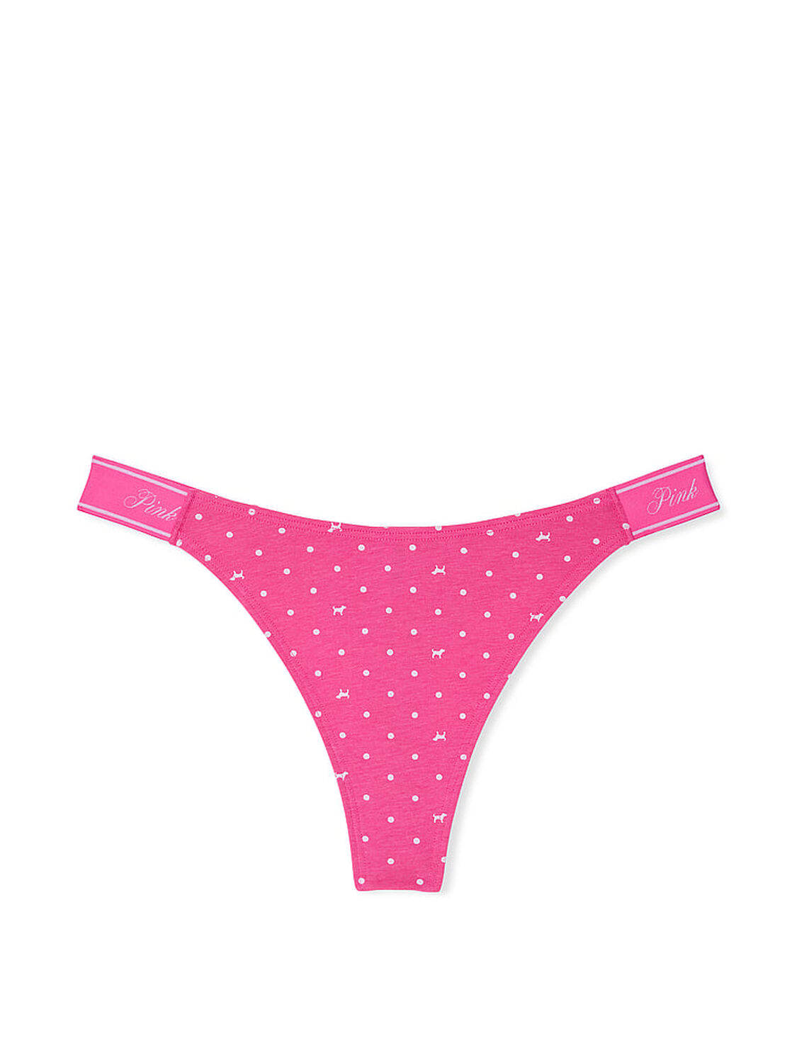 vs Pink Logo Cotton Shine High-Leg Thong Panty Pink Gossip Dot Dog Print 3 of 3 