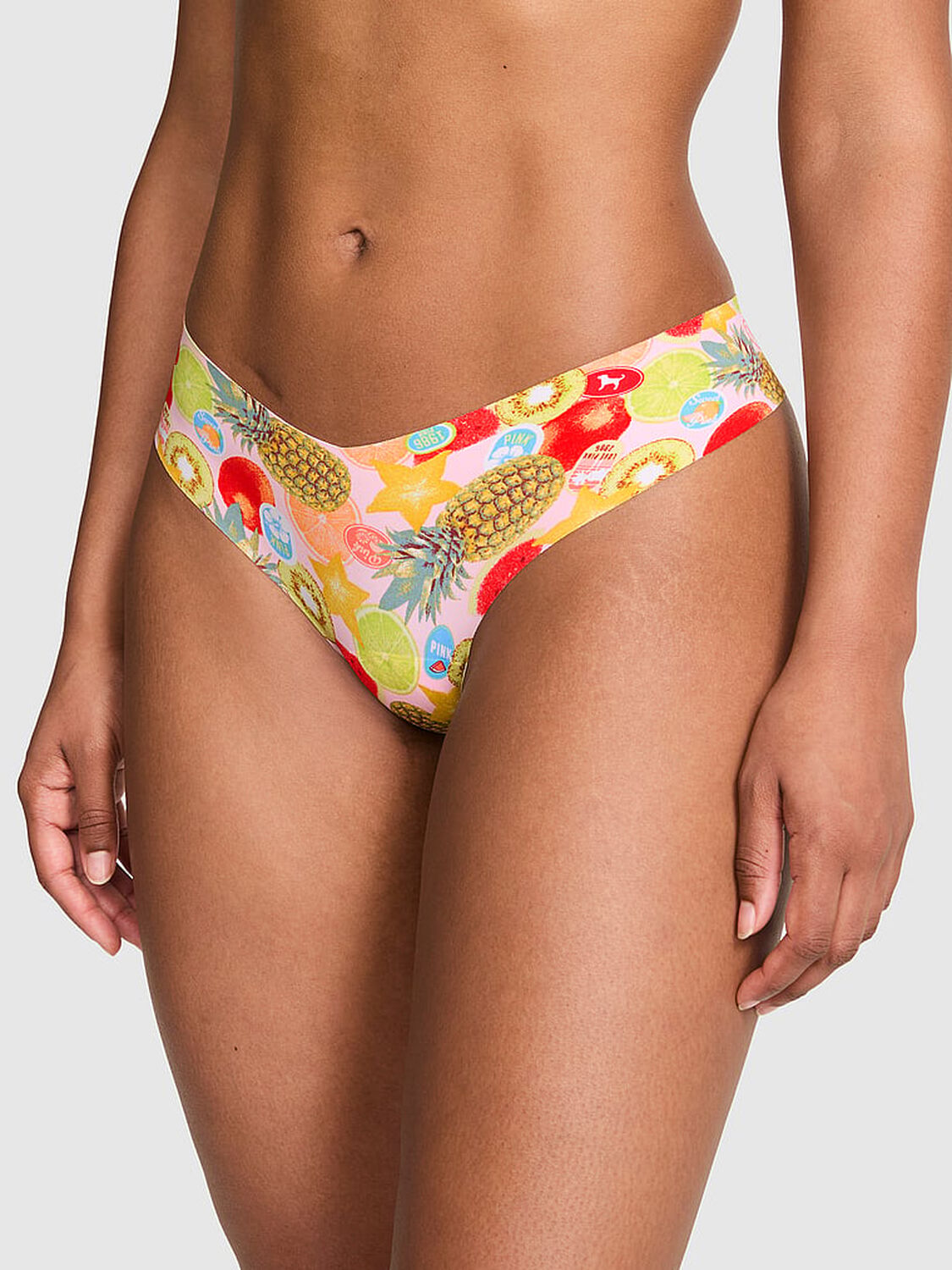 vs Pink No-Show Thong Panty Boardwalk Pink Fruit Print 1 of 3 