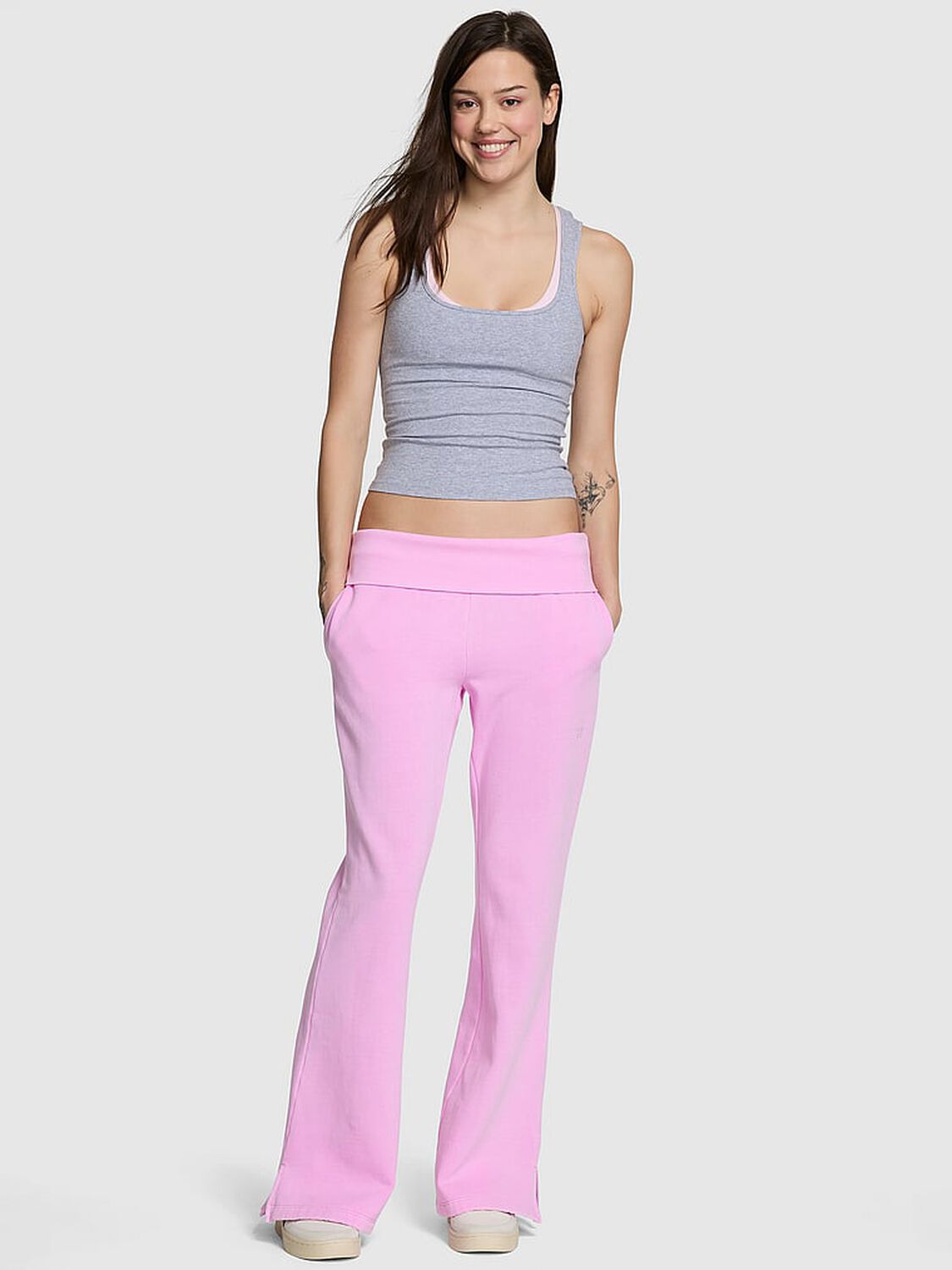 vs Pink Ivy Fleece Foldover Flare Sweatpants Hushed Lilac 1 of 3 