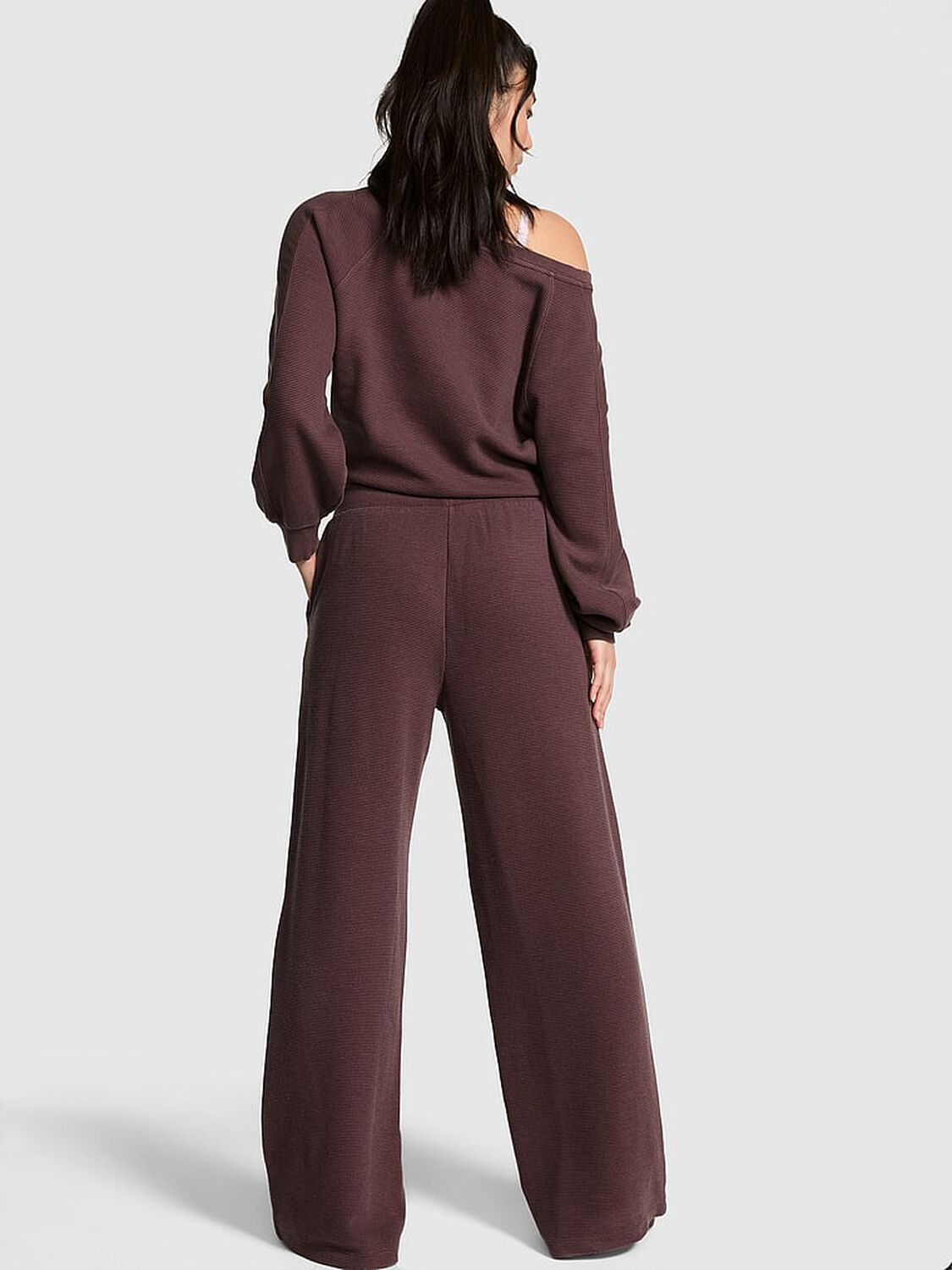 vs Pink Wondersoft Waﬄe-Knit Wide-Leg Pants Coco Crush 2 of 3 