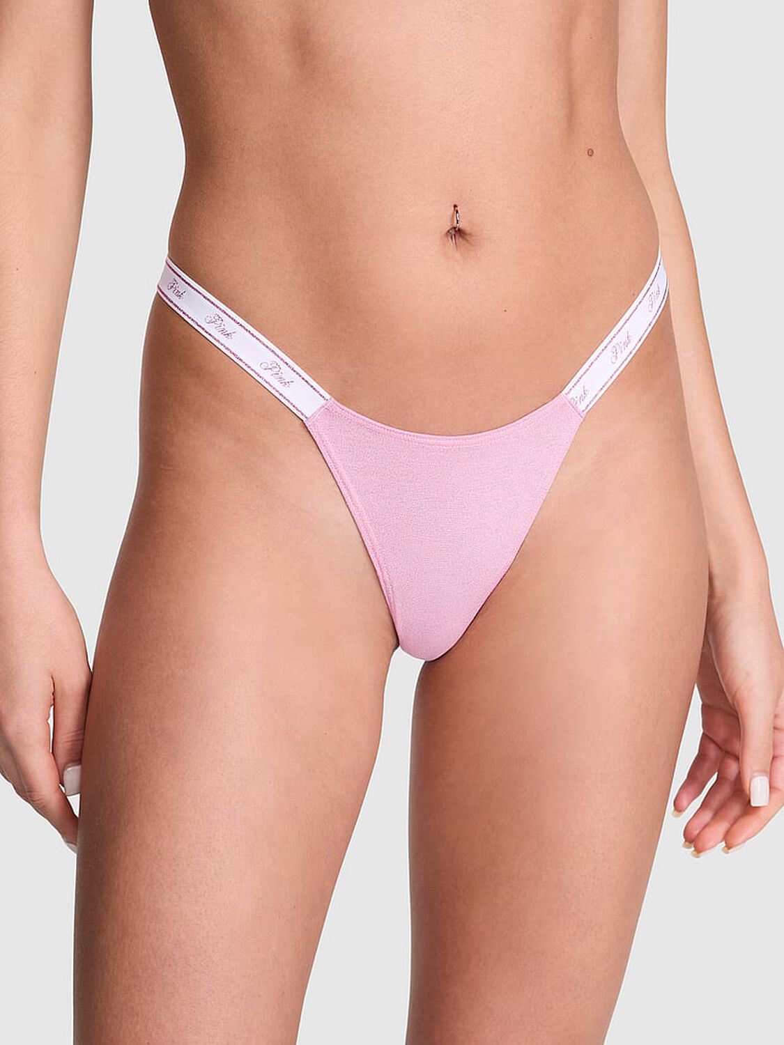 vs Pink Logo Cotton Shimmer Micro Thong Panty Petal Pink 1 of 3 