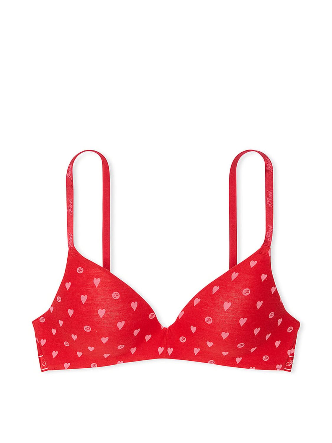 vs Pink Wear Everywhere Wear Everywhere Lightly Lined Wireless Bra Red Heart Dot Print 1 of 2 