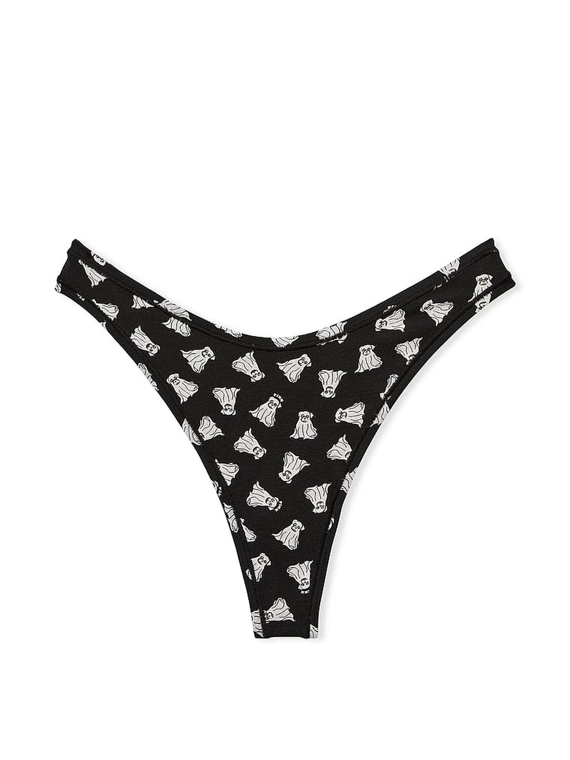 vs Pink Cotton High-Leg Thong Panty Pure Black Halloween Ghost Print 1 of 1 