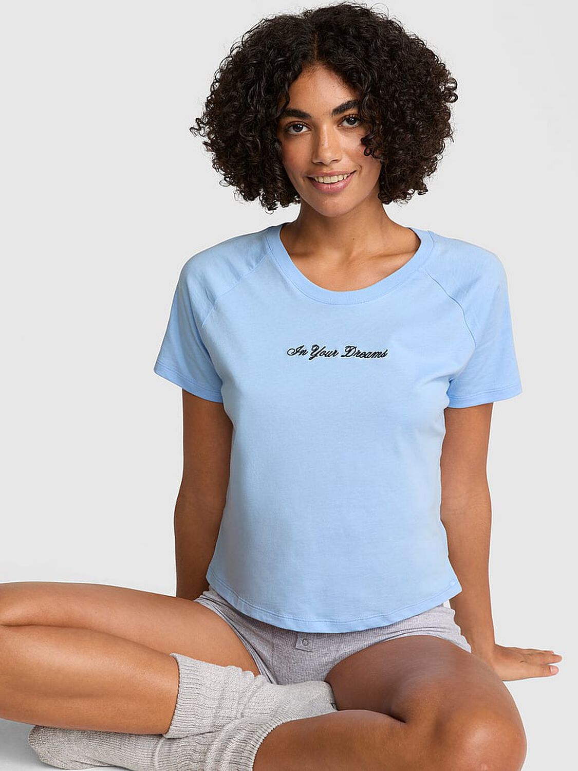 vs Pink Cotton Raglan Sleep Tee Blue 1 of 2 