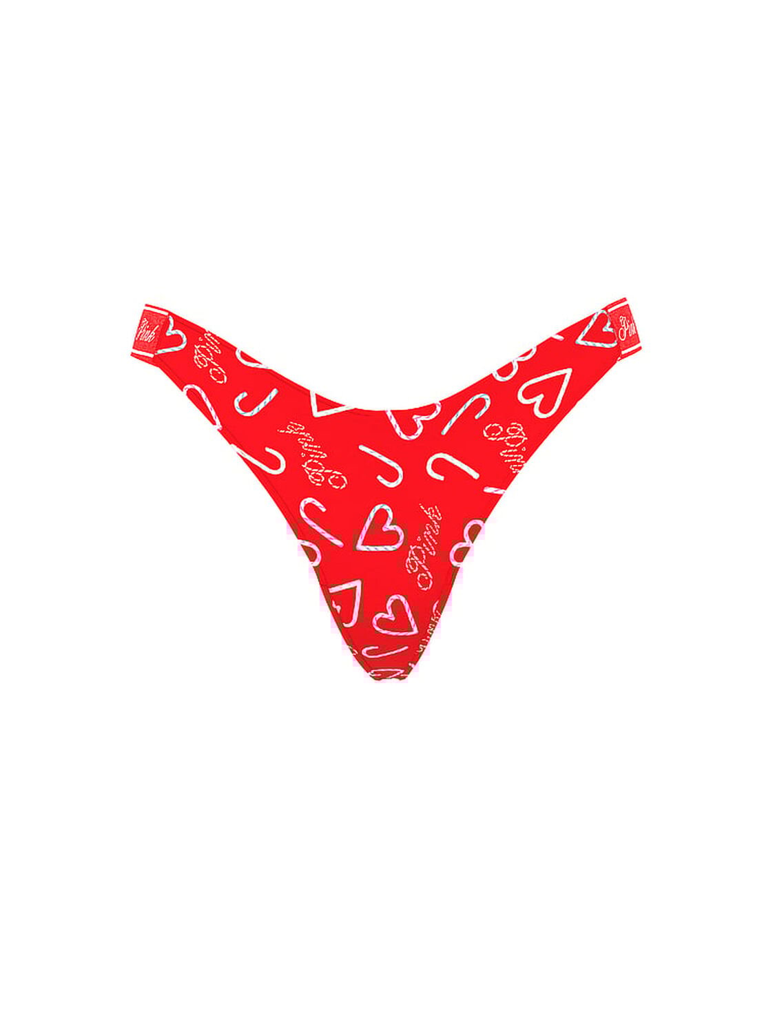 vs Pink Logo Cotton Shine High-Leg Thong Panty Bright Vermillion Candy Cane Hearts Print 1 of 2 