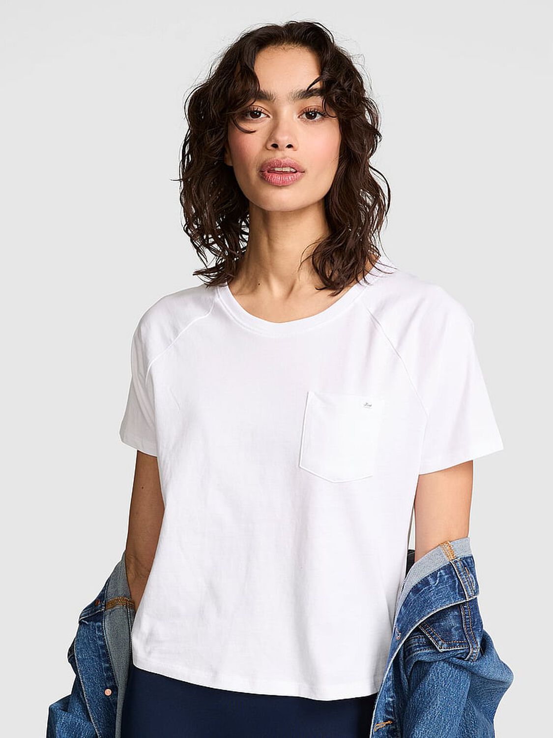 vs Pink Cotton Raglan Sleep Tee White 1 of 3 