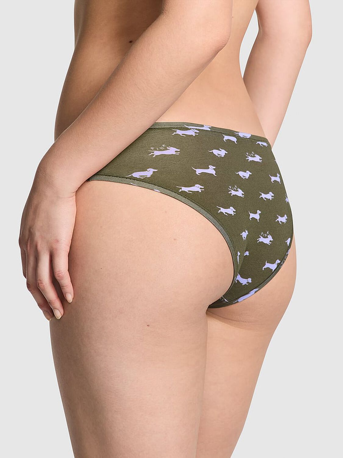 vs Pink Cotton Cheeky Panty Casual New Olive Dog Print 2 of 3 