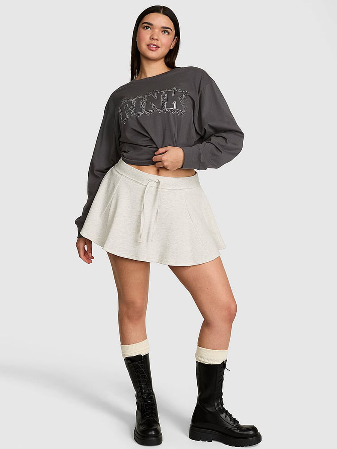 vs Pink Campus Cotton&trade; Long-Sleeve Tee Coal Shine 1 of 3 