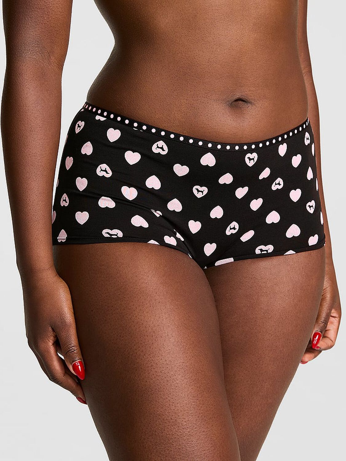 vs Pink Logo Boyshort Panty Black Heart Dog 1 of 2 