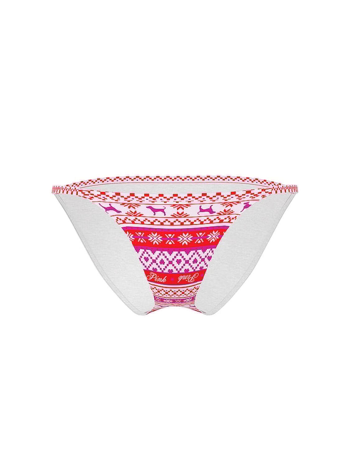 vs Pink Cotton String Bikini Panty Bright Vermillion Fairisle Print 1 of 2 