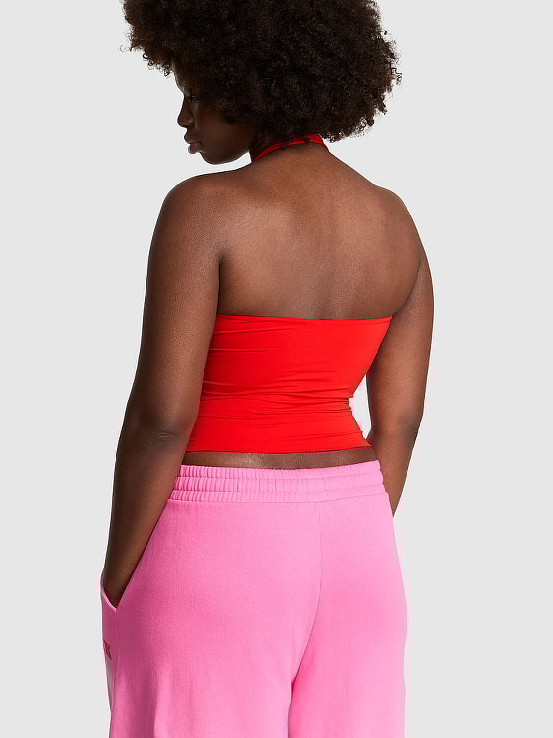 vs Pink Base Stretch Halter Tank Top Bright Vermillion 2 of 3 