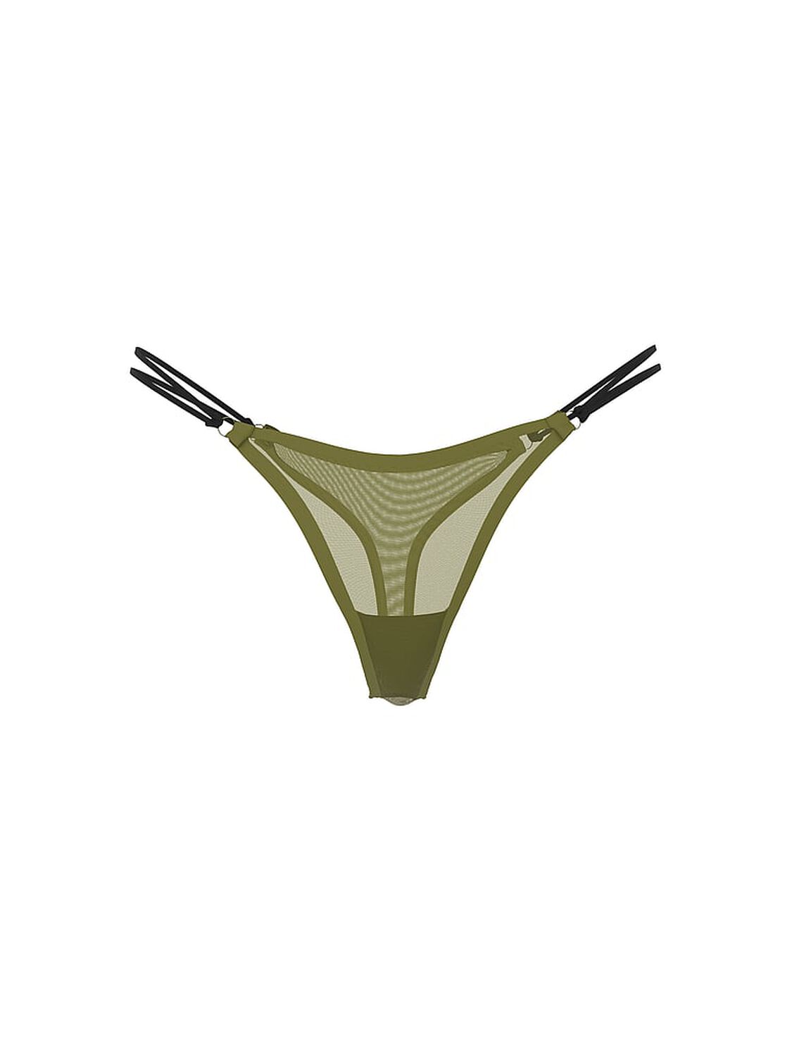 vs Pink Logo Mesh Strappy Micro Thong Panty Olive Shade 3 of 3 