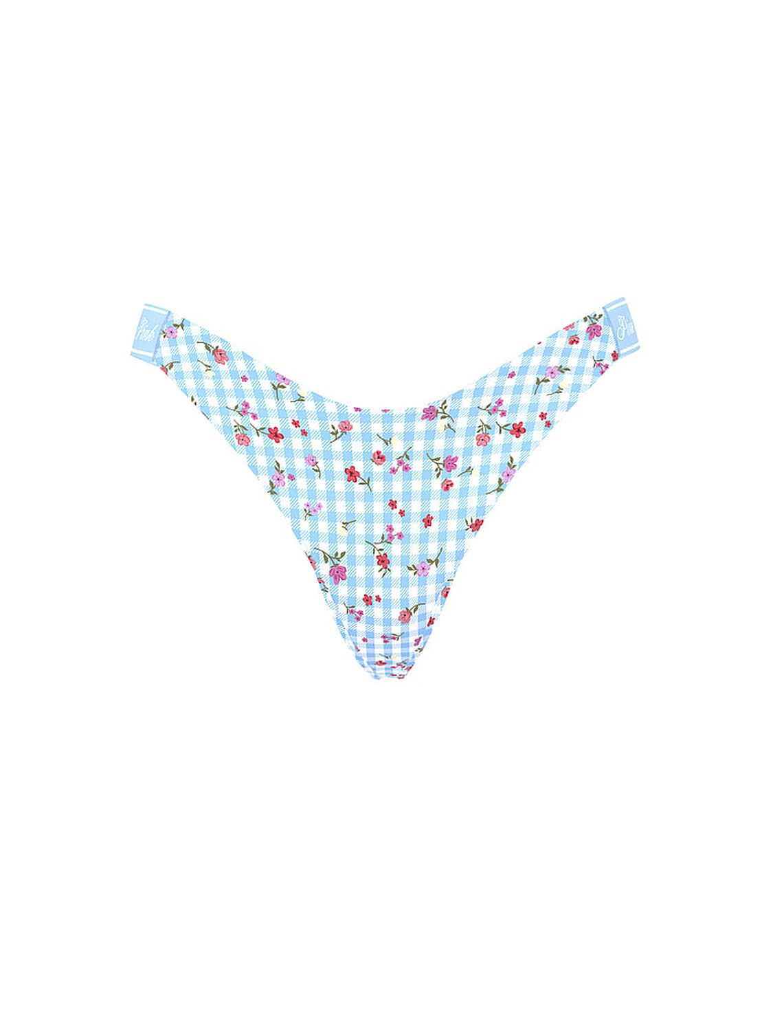 vs Pink Logo Cotton Shine High-Leg Thong Panty Blue Dancer Gingham Floral Print 3 of 3 